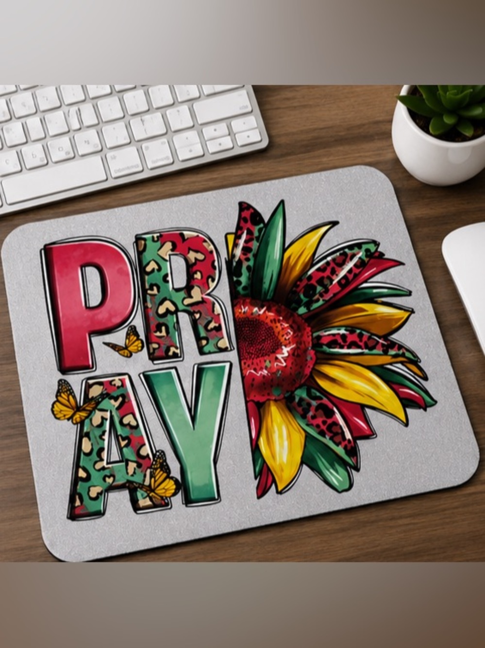 Pray Graphic Mouse Pad with Colorful Sunflower and Leopard Print